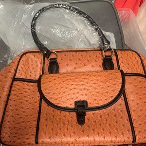 OSTRICH SKIN (Faux) Wknd/Duffle Bag, Orange, *NEW*